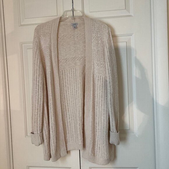 L.L. Bean cardigan sweater, light oatmeal, open front, cotton, Large regular - Picture 1 of 8